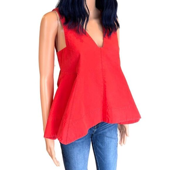 3.1 Phillip Lim Red Cotton Asymmetrical Peplum Top Size 4 $550 RTR - Picture 4 of 8